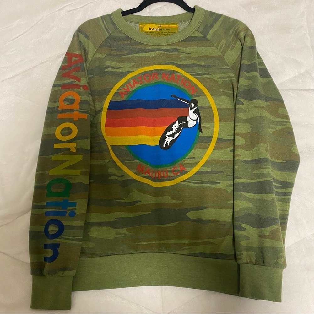 aviator nation camo crewneck sweatshirt size small